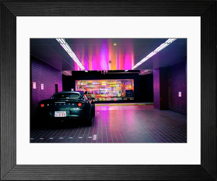 Framed Print : Fast car and neon signs in the streets on Tokyo, Japan Framed Print : Fast car and neon signs in the streets on Tokyo, Japan
