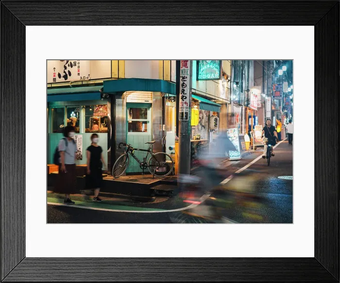 Framed Print : People and neon on the streets of Shimokitazawa in the evening, Tokyo, Japan Framed Print : People and neon on the streets of Shimokitazawa in the evening, Tokyo, Japan