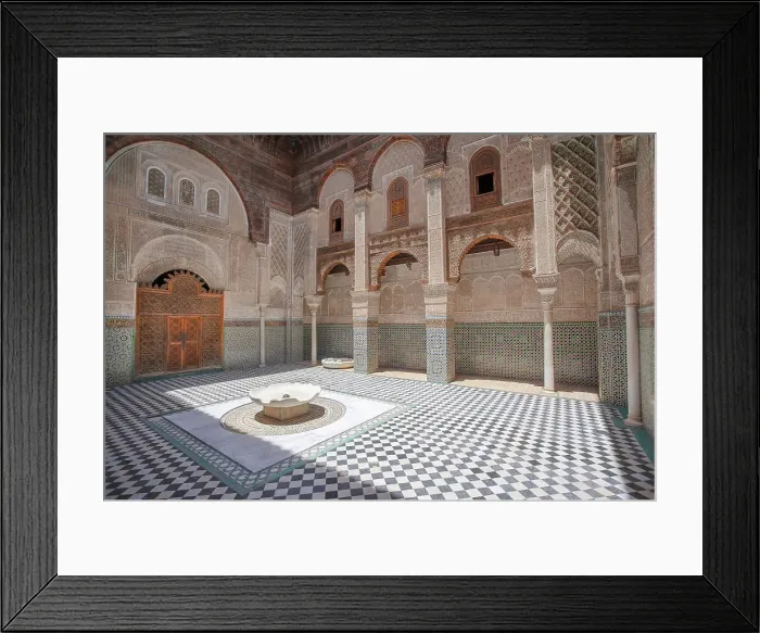 Framed Print : Interior of the Al-Attarine madrasa in the medina of Fez, Morocco. The medina of Fes was declared UNESCO World Heritage Site in 1981