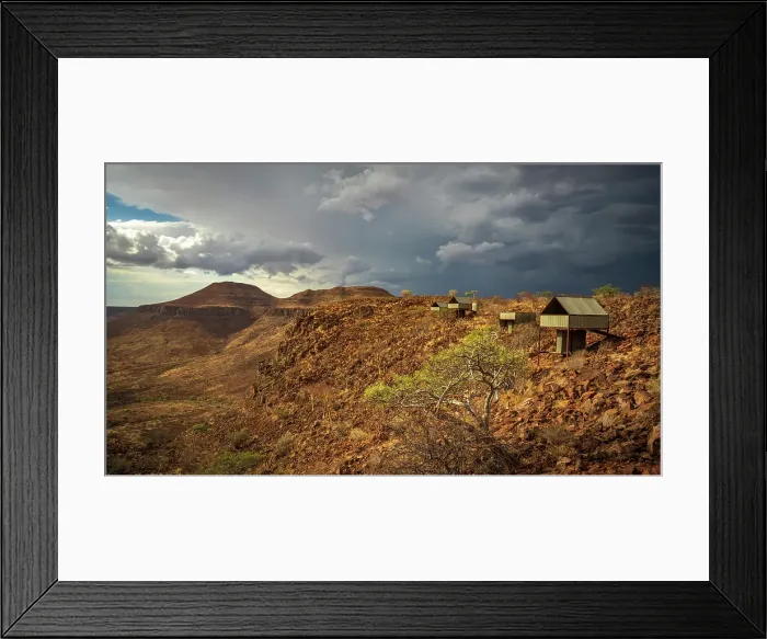 Framed Print : Africa, Namibia, Damaraland, Etendeka Plateau. A thunderstorm over the landscape near to the tented camp Framed Print : Africa, Namibia, Damaraland, Etendeka Plateau. A thunderstorm over the landscape near to the tented camp