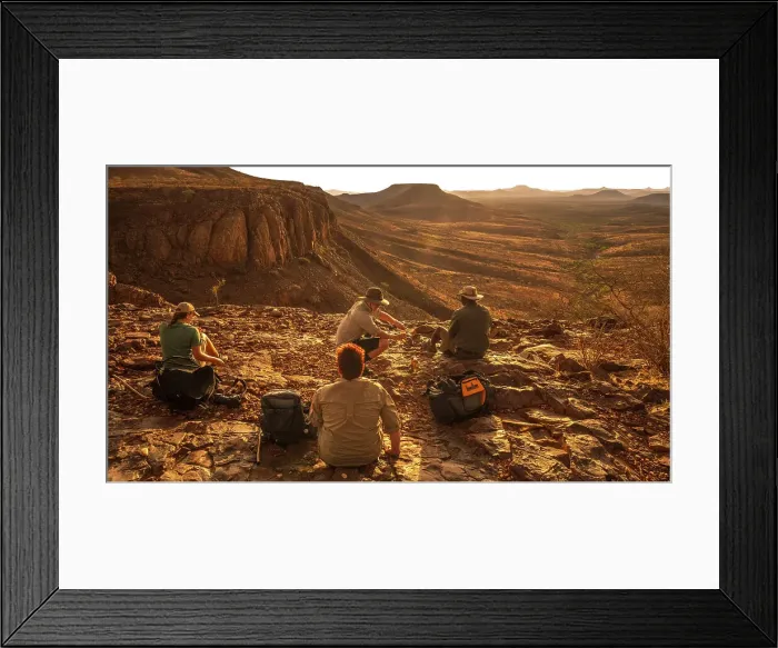 Framed Print : Africa, Namibia, Damaraland, Etendeka Plateau. A scenic sundowner setting
