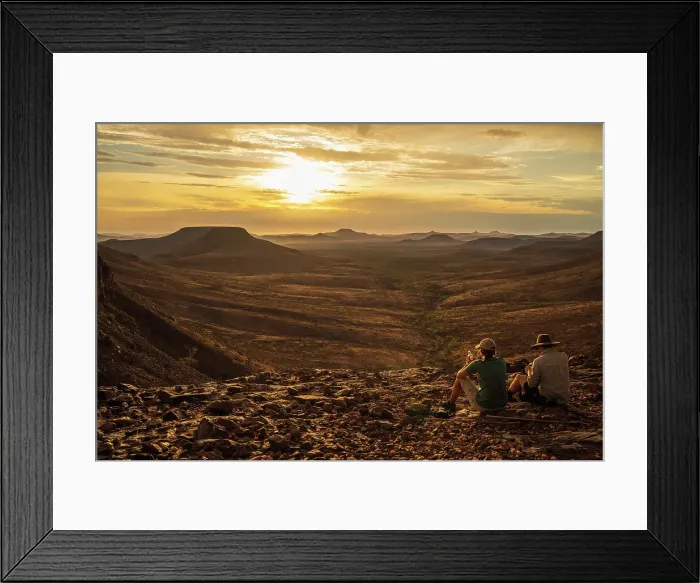 Framed Print : Africa, Namibia, Damaraland, Etendeka Plateau. A scenic sundowner setting Framed Print : Africa, Namibia, Damaraland, Etendeka Plateau. A scenic sundowner setting