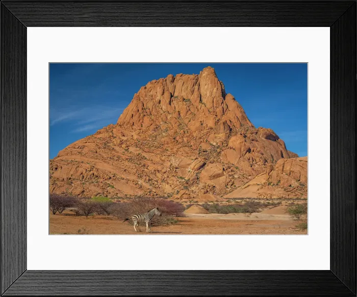 Framed Print : Africa, Namibia. Erongo Region. A zebra in front of the impressing Spitzkoppe mountain Framed Print : Africa, Namibia. Erongo Region. A zebra in front of the impressing Spitzkoppe mountain