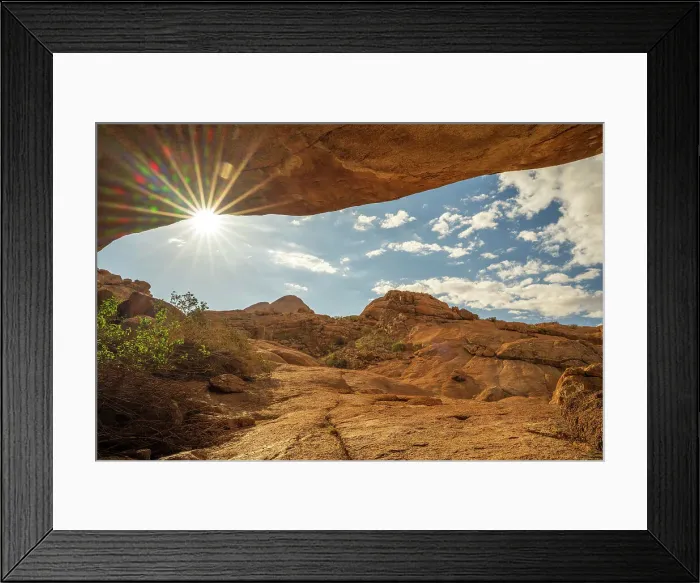 Framed Print : Africa, Namibia. Erongo Region. from a cave in the Bushmen Paradise in Spitzkoppe area Framed Print : Africa, Namibia. Erongo Region. from a cave in the Bushmen Paradise in Spitzkoppe area