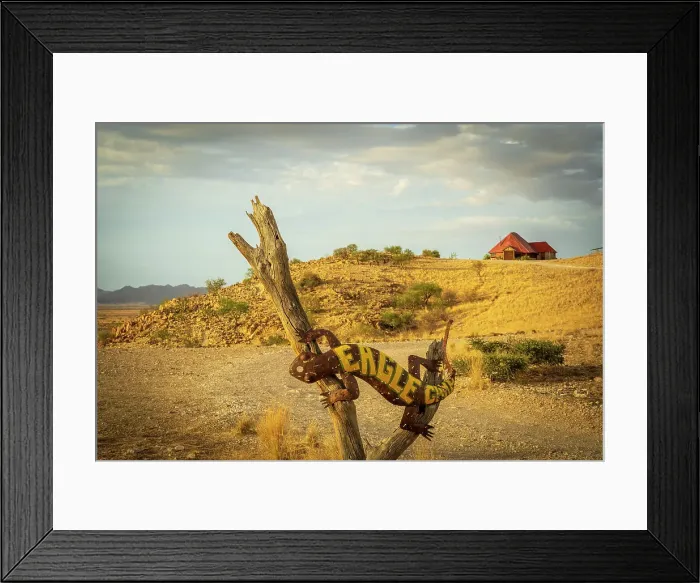 Framed Print : Africa, Namibia. Namib Naukluft area. a road sign in Camp Gecko Framed Print : Africa, Namibia. Namib Naukluft area. a road sign in Camp Gecko