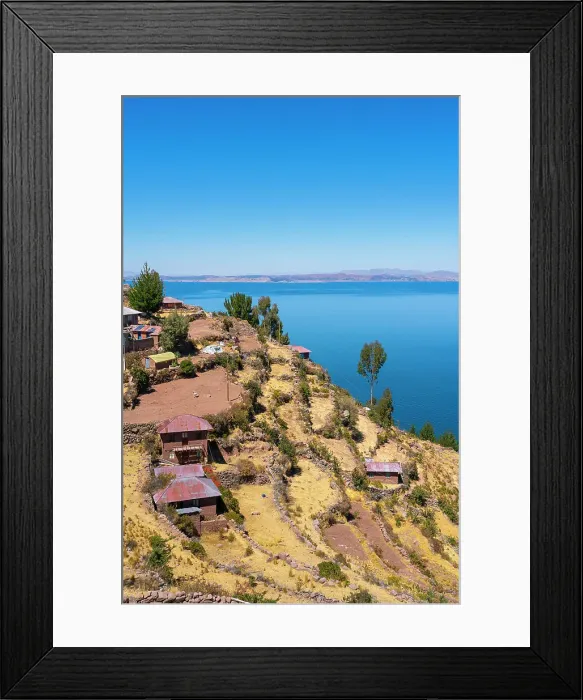 Framed Print : Houses on terraced fields on Taquile Island, Lake Titicaca, Puno Province, Puno Region, Peru Framed Print : Houses on terraced fields on Taquile Island, Lake Titicaca, Puno Province, Puno Region, Peru