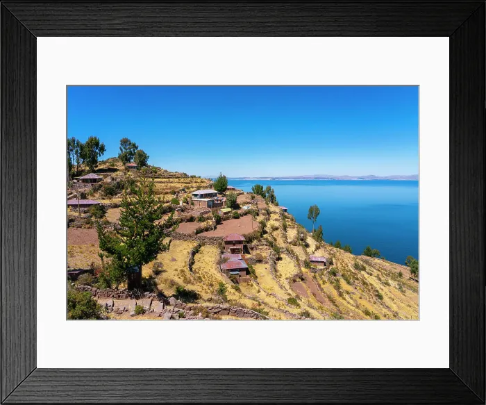 Framed Print : Houses on terraced fields on Taquile Island, Lake Titicaca, Puno Province, Puno Region, Peru Framed Print : Houses on terraced fields on Taquile Island, Lake Titicaca, Puno Province, Puno Region, Peru
