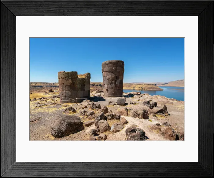 Framed Print : Ancient burial ground Sillustani featuring cylindrical funerary towers and Laguna Umayo, Puno, Atuncolla District, Puno Province, Puno Region, Peru Framed Print : Ancient burial ground Sillustani featuring cylindrical funerary towers and Laguna Umayo, Puno, Atuncolla District, Puno Province, Puno Region, Peru