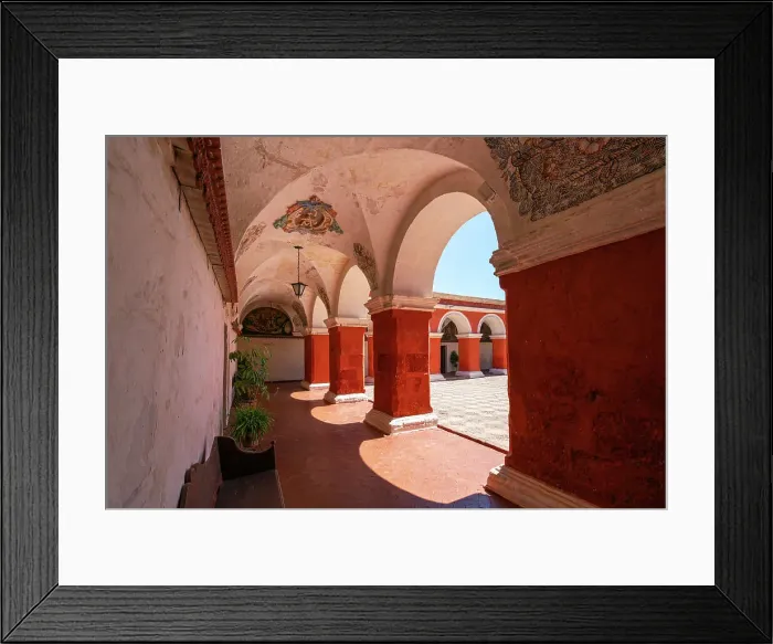 Framed Print : Corridor with red walls and columns at Monastery of Santa Catalina de Siena, UNESCO, Arequipa, Arequipa Province, Arequipa Region, Peru Framed Print : Corridor with red walls and columns at Monastery of Santa Catalina de Siena, UNESCO, Arequipa, Arequipa Province, Arequipa Region, Peru