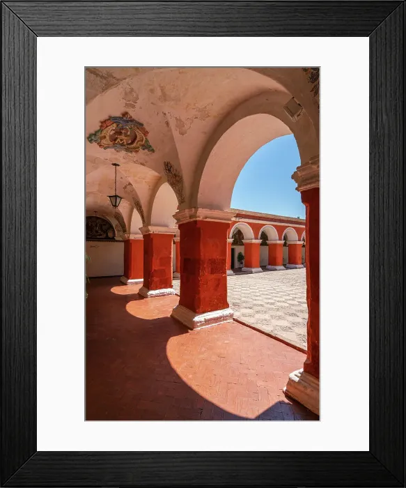 Framed Print : Corridor with red walls and columns at Monastery of Santa Catalina de Siena, UNESCO, Arequipa, Arequipa Province, Arequipa Region, Peru Framed Print : Corridor with red walls and columns at Monastery of Santa Catalina de Siena, UNESCO, Arequipa, Arequipa Province, Arequipa Region, Peru