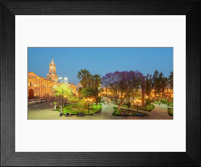 Framed Print : Basilica Cathedral of Arequipa at Plaza de Armas Square at twilight, UNESCO, Arequipa, Arequipa Province, Arequipa Region, Peru Framed Print : Basilica Cathedral of Arequipa at Plaza de Armas Square at twilight, UNESCO, Arequipa, Arequipa Province, Arequipa Region, Peru