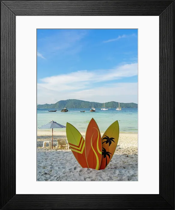 Framed Print : Surf boards on the beach on Raya Island, Thailand Framed Print : Surf boards on the beach on Raya Island, Thailand