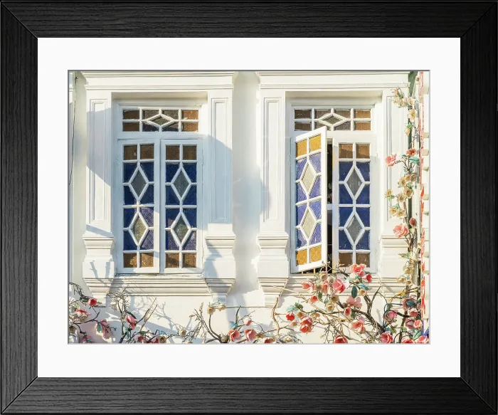 Framed Print : Colourful shuttered windows in the Old town, Phuket, Thailand Framed Print : Colourful shuttered windows in the Old town, Phuket, Thailand