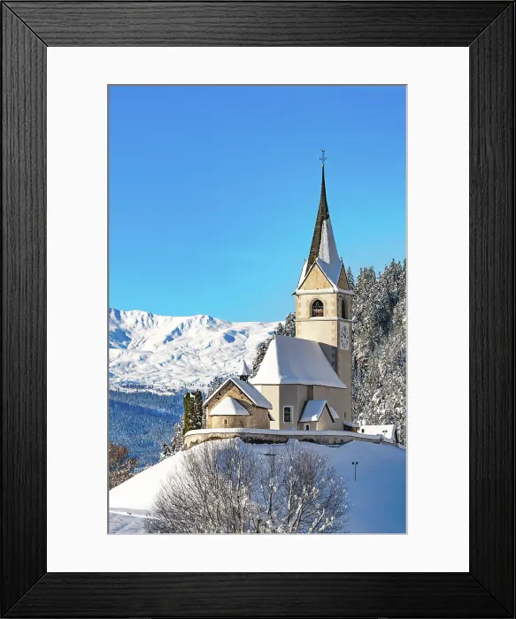 Framed Print : Old bell tower and church with snowcapped mountains on background, Alvaneu, Davos, Graubunden canton, Switzerland Framed Print : Old bell tower and church with snowcapped mountains on background, Alvaneu, Davos, Graubunden canton, Switzerland