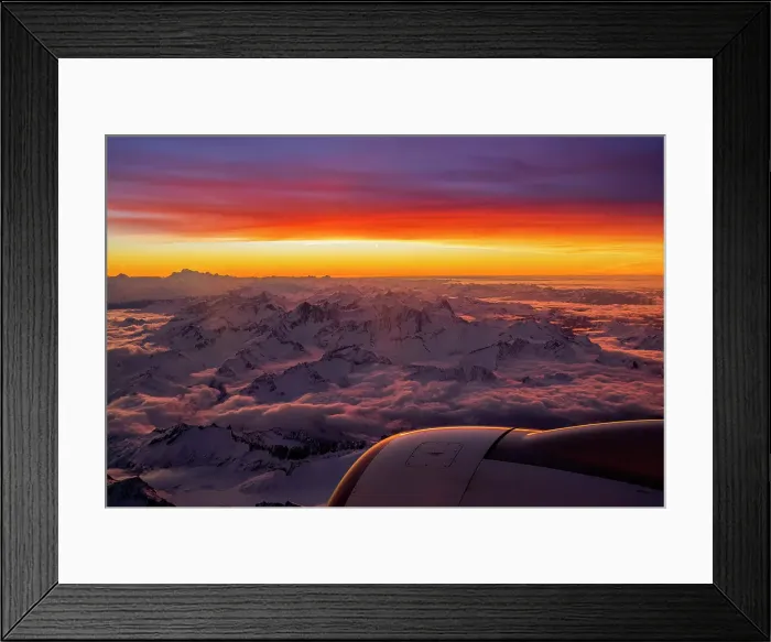 Framed Print : Aerial view of the snowy Bernese Alps at sunset, Switzerland Framed Print : Aerial view of the snowy Bernese Alps at sunset, Switzerland