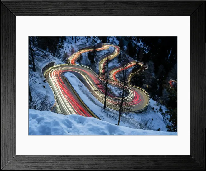 Framed Print : Winter view of Maloja Pass road, Graubunden, Switzerland Framed Print : Winter view of Maloja Pass road, Graubunden, Switzerland