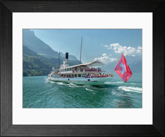 Framed Print : Paddle steamer on Lake Lucerne, Brunnen, Canton Schwyz, Switzerland Framed Print : Paddle steamer on Lake Lucerne, Brunnen, Canton Schwyz, Switzerland