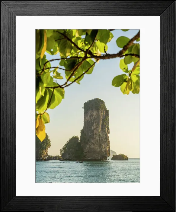 Framed Print : Limestone Karst tower framed by trees on Pai Plong Beach, Ao Nang, Krabi, Thailand Framed Print : Limestone Karst tower framed by trees on Pai Plong Beach, Ao Nang, Krabi, Thailand