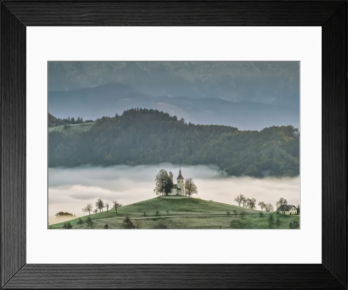Framed Print : Morning Mist Around Church of St. Thomas, Skofja Loka, Slovenia, Europe Framed Print : Morning Mist Around Church of St. Thomas, Skofja Loka, Slovenia, Europe