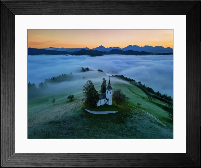 Framed Print : Morning Mist Around Church of St. Thomas, Skofja Loka, Slovenia, Europe Framed Print : Morning Mist Around Church of St. Thomas, Skofja Loka, Slovenia, Europe