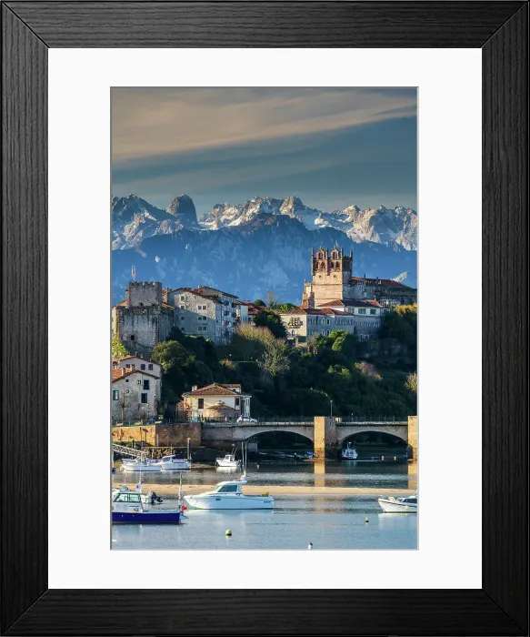 Framed Print : San Vicente de la Barquera with the snowy Picos de Europa mountains in the backdrop, Cantabria, Spain Framed Print : San Vicente de la Barquera with the snowy Picos de Europa mountains in the backdrop, Cantabria, Spain