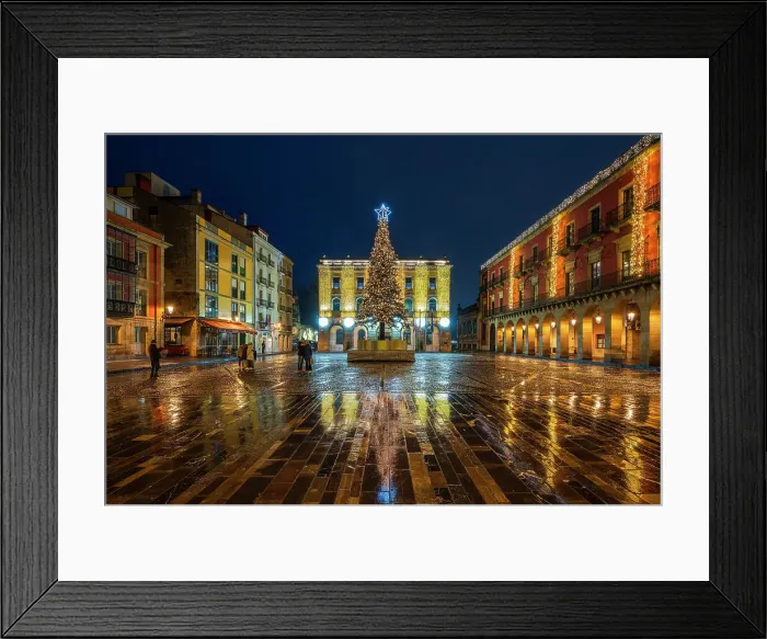 Framed Print : Night view of Plaza Mayor decorated with Christmas lights, Gijon, Asturias, Spain Framed Print : Night view of Plaza Mayor decorated with Christmas lights, Gijon, Asturias, Spain
