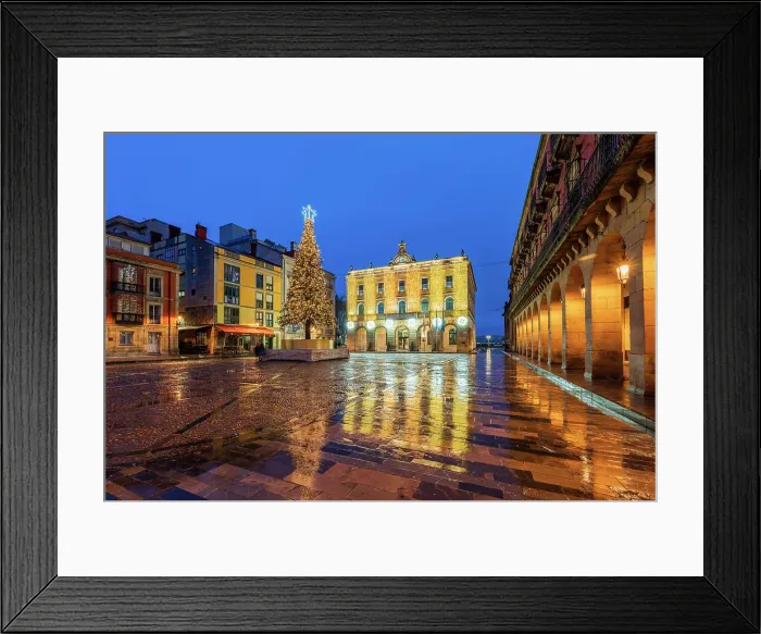 Framed Print : Night view of Plaza Mayor decorated with Christmas lights, Gijon, Asturias, Spain Framed Print : Night view of Plaza Mayor decorated with Christmas lights, Gijon, Asturias, Spain