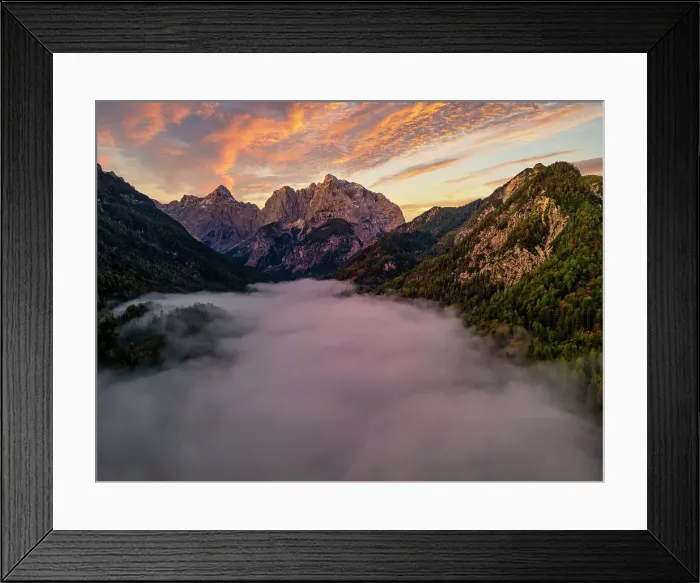 Framed Print : Mist Below Julian Alps at Sunrise, Kranska Gora, Slovenia, Europe Framed Print : Mist Below Julian Alps at Sunrise, Kranska Gora, Slovenia, Europe