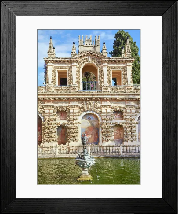 Framed Print : The Mercury Pond in the gardens of the Royal Alcazar of Seville, Andalucia, Spain, Europe. Declared a UNESCO World Heritage Site Framed Print : The Mercury Pond in the gardens of the Royal Alcazar of Seville, Andalucia, Spain, Europe. Declared a UNESCO World Heritage Site