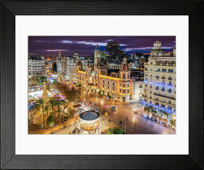 Framed Print : Plaza del Ayuntamiento decorated with Christmas lights, Valencia, Spain