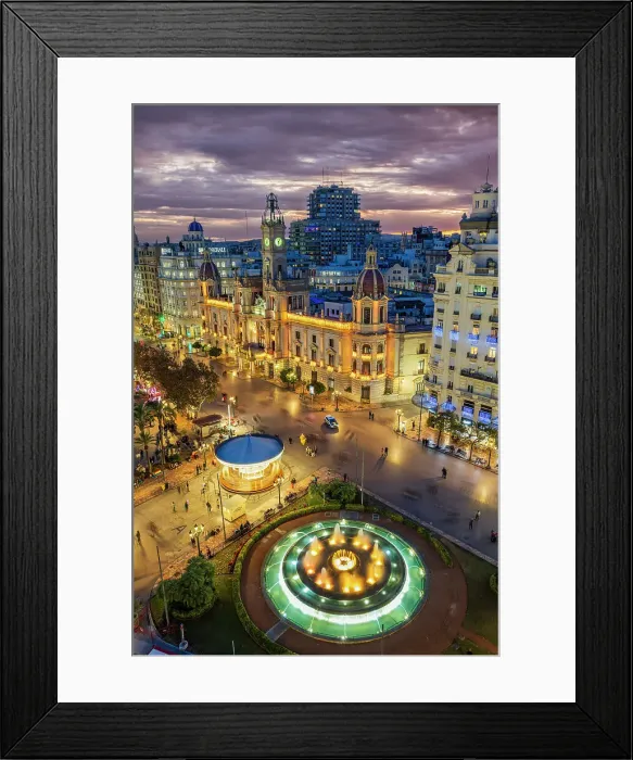 Framed Print : Plaza del Ayuntamiento decorated with Christmas lights, Valencia, Spain