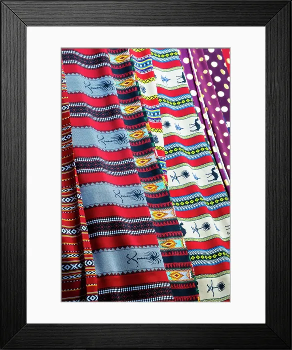 Framed Print : Cloths for sale, Souq Al Alawi, Al-Balad (historic old town), UNESCO World Heritage Site, Jeddah, Makkah Province, Saudi Arabia