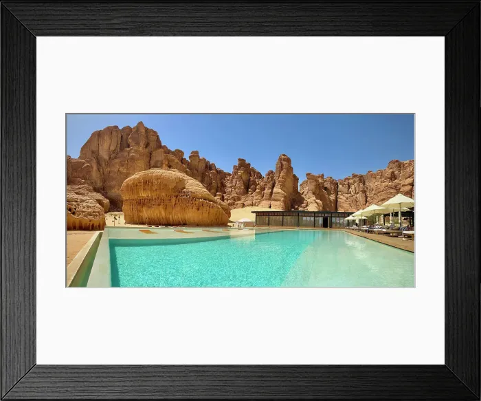 Framed Print : Swimming pool in the desert, Our Habitas AlUla resort, Ashar Valley, Al-Ula, Medina Province, Saudi Arabia