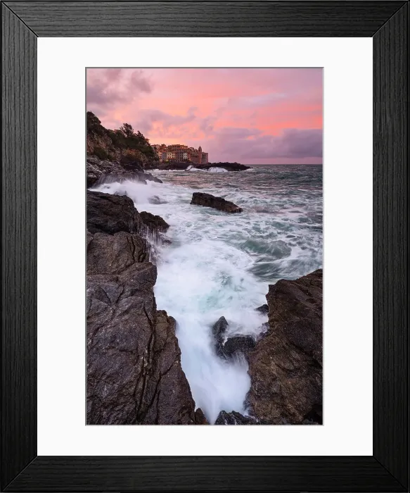 Framed Print : Lgurian cliffs near the old village of Tellaro in background, Liguria, Italy Framed Print : Lgurian cliffs near the old village of Tellaro in background, Liguria, Italy