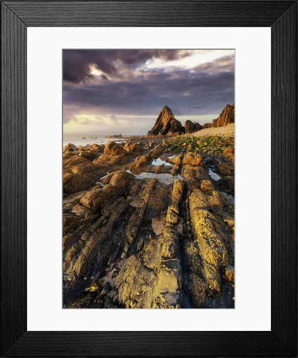 Framed Print : Blackchurch Rock at sunset, Mouthmill, North Devon, England, United Kingdom