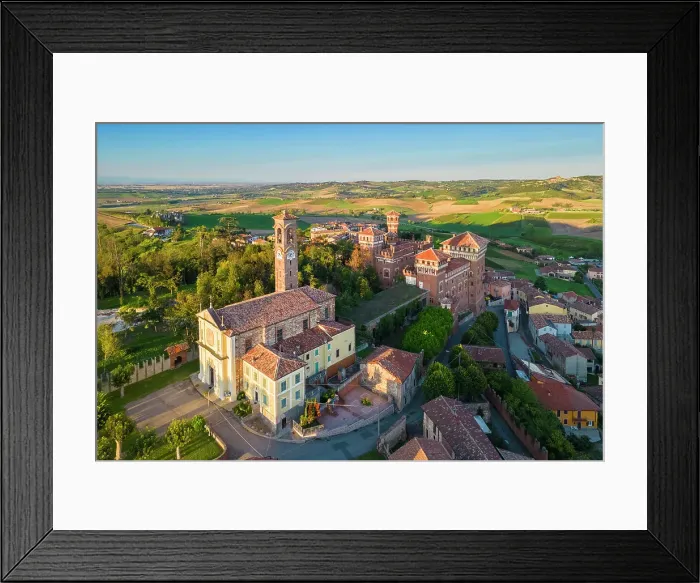 Framed Print : Aerial view at sunset of the Castle of Cereseto, Alessandria district, Monferrato, Piedmont, Italy Framed Print : Aerial view at sunset of the Castle of Cereseto, Alessandria district, Monferrato, Piedmont, Italy