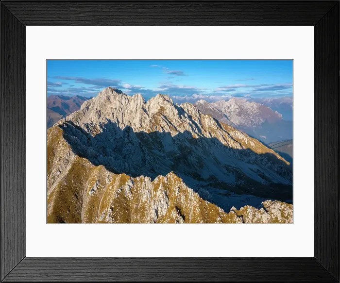 Framed Print : Aerial view of the Corna di San Fermo and Cima Moren, part of Pizzo Camino, at sunset. Borno, Valcamonica, brescia district, Lombardy, Italy Framed Print : Aerial view of the Corna di San Fermo and Cima Moren, part of Pizzo Camino, at sunset. Borno, Valcamonica, brescia district, Lombardy, Italy