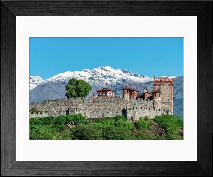 Framed Print : Pavone Caslte with prealps mountain (Cima Bonze) on background, Piedmont, Canavese, Italy Framed Print : Pavone Caslte with prealps mountain (Cima Bonze) on background, Piedmont, Canavese, Italy