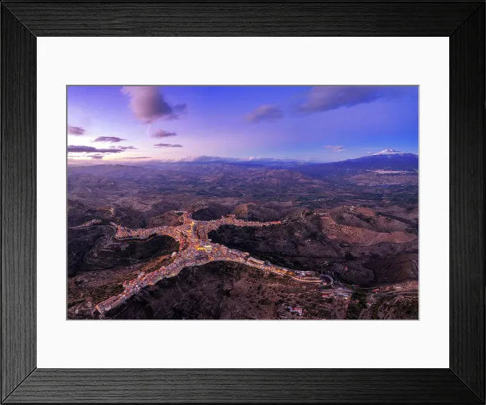 Framed Print : Panoramic aerial view of the man-shaped (or star-shaped) illuminated village of Centuripe with Etna volcano, Centuripe, Enna province, Sicily, Italy Framed Print : Panoramic aerial view of the man-shaped (or star-shaped) illuminated village of Centuripe with Etna volcano, Centuripe, Enna province, Sicily, Italy
