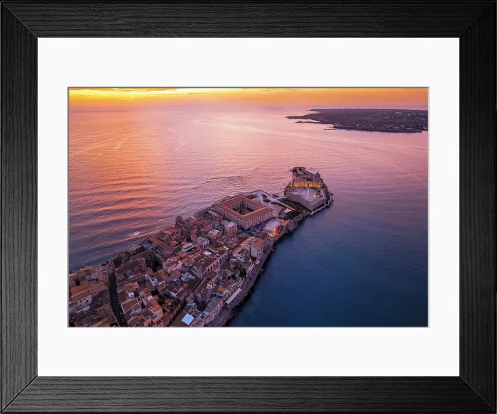 Framed Print : Oold city of Ortygia with the Frederician castle at the top of the peninsula and defensive wall, Ortigia island, Syracuse, Sicily, Italy Framed Print : Oold city of Ortygia with the Frederician castle at the top of the peninsula and defensive wall, Ortigia island, Syracuse, Sicily, Italy