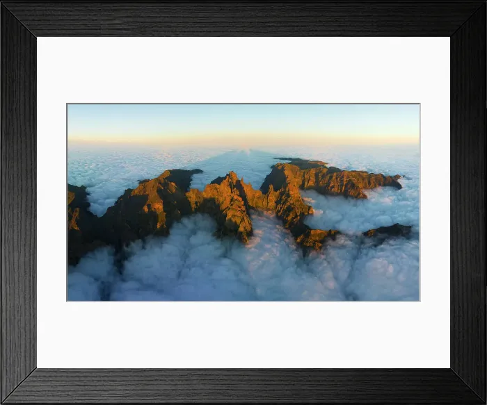 Framed Print : aerial view of Pico do Arieriro during a warm spring sunset, Madeira, Portugal Framed Print : aerial view of Pico do Arieriro during a warm spring sunset, Madeira, Portugal