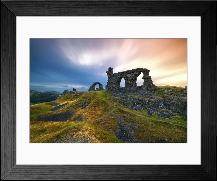 Framed Print : Dinas Bran Castle at sunset during summer, Llangollen, Denbighshire, Wales, United Kingdom