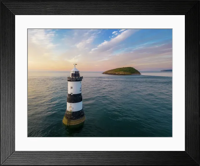 Framed Print : Aerial view of Trwyn Du Lighthouse at sunset, Llangoed, Gwynedd, Anglesey, Wales, Great Britain, United Kingdom Framed Print : Aerial view of Trwyn Du Lighthouse at sunset, Llangoed, Gwynedd, Anglesey, Wales, Great Britain, United Kingdom