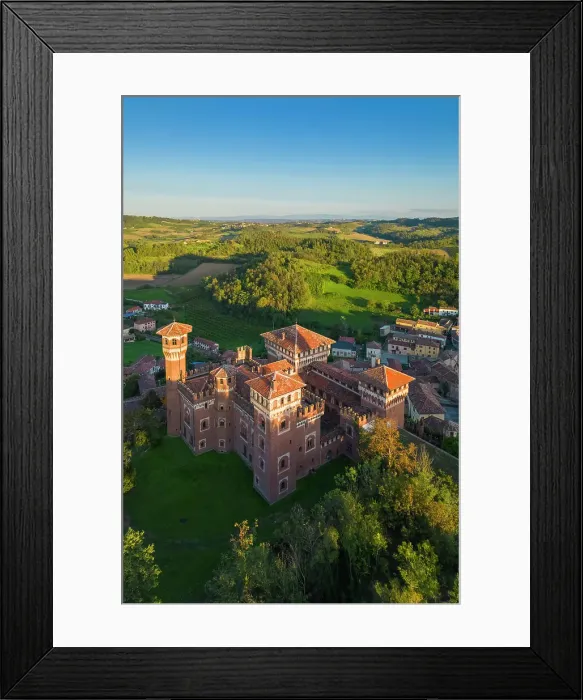 Framed Print : Aerial view at sunset of the Castle of Cereseto, Alessandria district, Monferrato, Piedmont, Italy Framed Print : Aerial view at sunset of the Castle of Cereseto, Alessandria district, Monferrato, Piedmont, Italy
