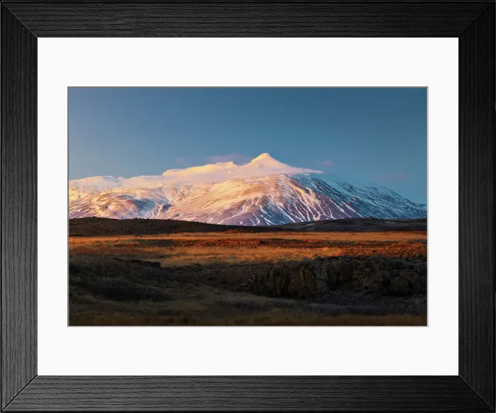Framed Print : Blafell mountain at sunset during winter, Sudurland, Iceland Framed Print : Blafell mountain at sunset during winter, Sudurland, Iceland