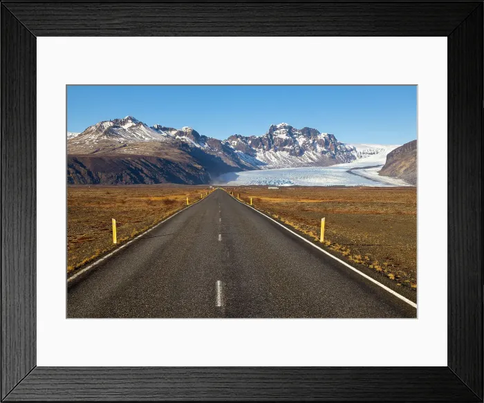 Framed Print : The Ring Road in front of Skaftafellsjokull, Sudurland, Skaftafell, Iceland