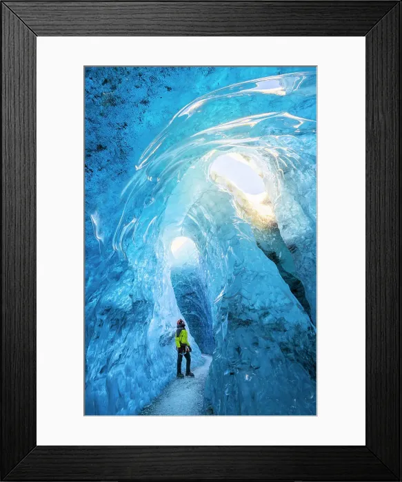 Framed Print : Man in an ice cave of Breidamerkurjokull, Austurland, Iceland(MR) Framed Print : Man in an ice cave of Breidamerkurjokull, Austurland, Iceland(MR)