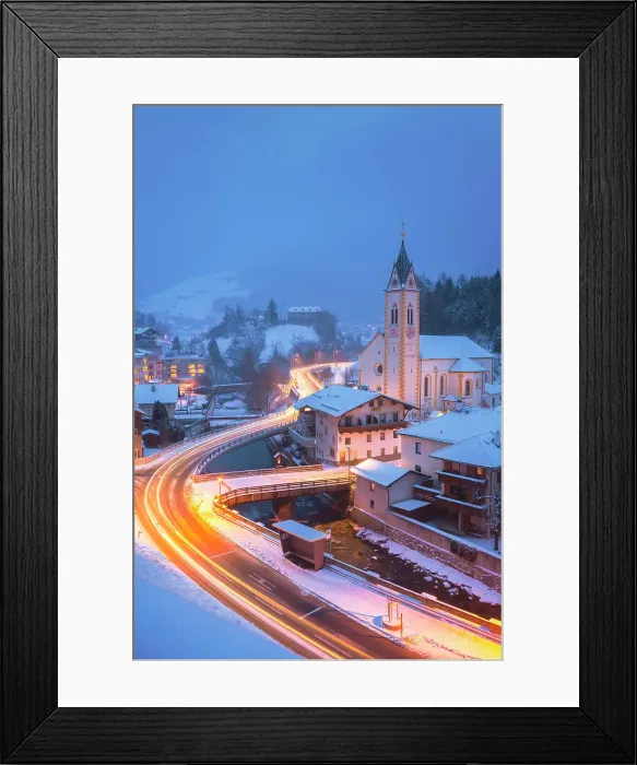 Framed Print : Car trails by the church of Our Dear Lady Maria Himmelfahrt in Matrei am Brenner, Wipptal, Innsbruck Land, Tyrol, Austria Framed Print : Car trails by the church of Our Dear Lady Maria Himmelfahrt in Matrei am Brenner, Wipptal, Innsbruck Land, Tyrol, Austria
