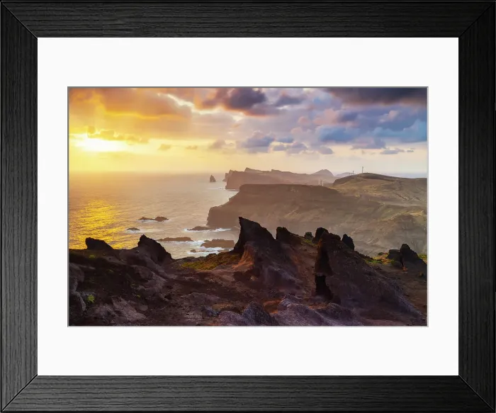 Framed Print : Sunrise over Sao Lourenco peninsula from Miradouro do Calhau da Furna do Bode, Madeira, Portugal Framed Print : Sunrise over Sao Lourenco peninsula from Miradouro do Calhau da Furna do Bode, Madeira, Portugal