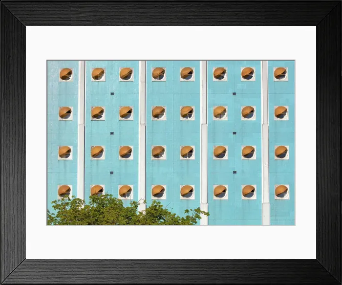 Framed Print : Windows over the main facade of the Hospital Naval Dr. Pedro Mallo designed in brutalist architecture by architect Clorindo Testa, Caballito, Buenos Aires, Argentina Framed Print : Windows over the main facade of the Hospital Naval Dr. Pedro Mallo designed in brutalist architecture by architect Clorindo Testa, Caballito, Buenos Aires, Argentina